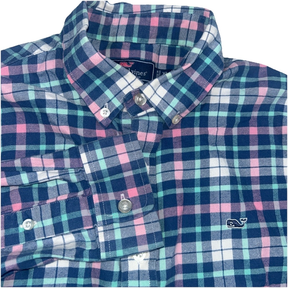 Vineyard Vines Whale Shirt Women's XL(18) Multi‎ Color Plaid Checkered Button Up
